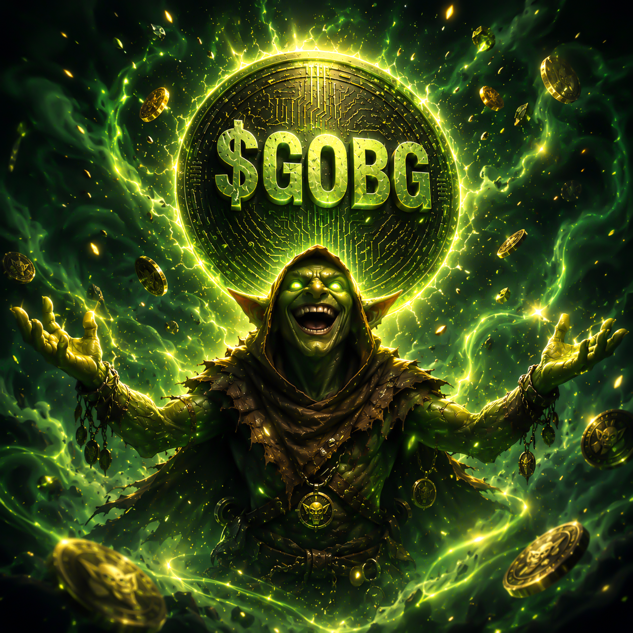 AMA goblin-themed blog background artwork with glowing green energy and dark crypto fantasy atmosphere